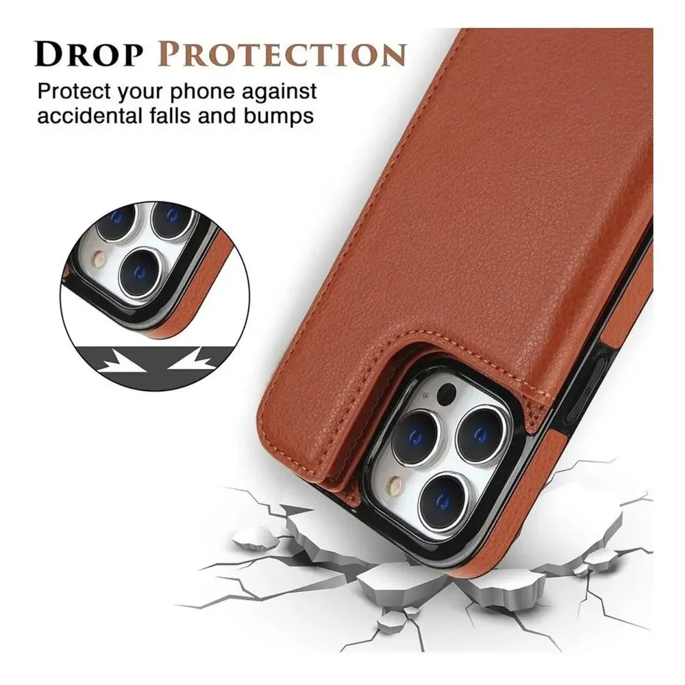 10x Magnetic Wallet Case Brown PU Leather Card Holder Stand Shockproof Arae 10pc